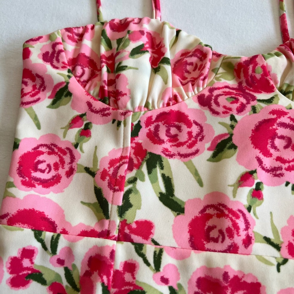 Zara Pink Cream Floral Rose Feminine Coquette Y2K‎ Cottage Mini Dress Size M/L - Picture 6 of 9